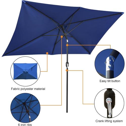 Rectangular Patio Umbrella, Table Market Umbrella with Tilt and Crank, Outdoor Umbrella for Garden, Deck, Backyard, Pool and Beach