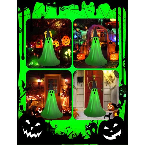 Halloween Light Up Ghost Kit - 2 Pack DIY Halloween Decorations Spooky Ghost Decor with 20 LED Lights Battery Operated,Adjustable Height,Hat,for Outdoor Indoor Porches Yards Gardens Lawn (Green)