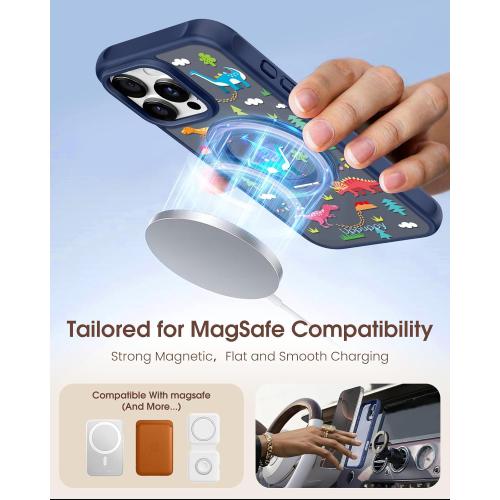 for iPhone 16pro Case - Compatible with MagSafe for Women Girls Bulit-in 360° Rotatable Magnetic Ring Holder Kickstand Cute Aesthetic Dinosaur Design for Apple 16pro