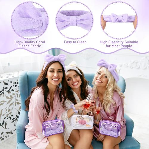 40 Pcs Bachelorette Favor Set Include Headband Scrunchies Hair Claw Clips Hairbrush and Makeup Bag for Bridal Shower Party Gifts Bridesmaid Wedding Supplies(White and Purple)