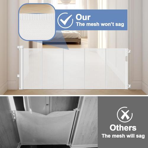 Reinforced Retractable Baby Gates with Support Rod 60 Wide Retractable Baby Gate for Stairs Retractable Dog Gate Outdoor Retractable Gate Outdoor Prevent Babies and Pets from Squeezing Under The Gate