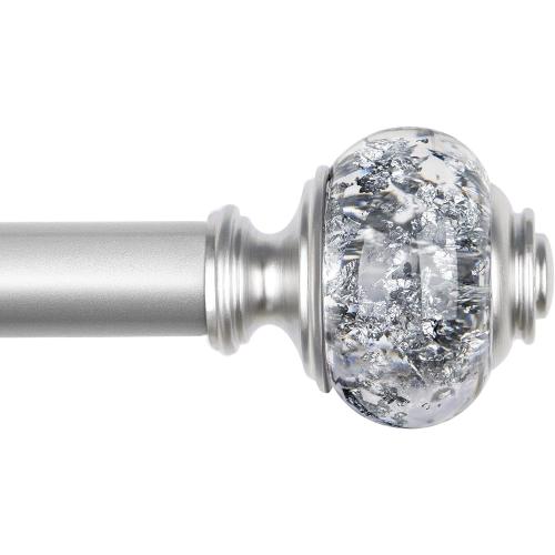 1 Inch Curtain Rods 72 to 144 Inches (6 to 12 ft) Telescoping Single Drapery Rod, USFOOK Heavy Duty Curtain Rods for Windows with Silver Decorative Translucent Finials