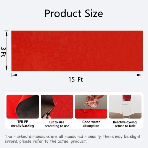 Thick 3x15Ft Red Carpet Runner for Party, Non-Slip TPR Backing Aisle Runway Rug Felt for Indoor&Outdoor,Occasions,Graduation,Birthdays & Special Events Decorations,Long Term use