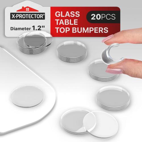 X-Protector Glass Table Top Bumpers - 20 PCS 1.2 Glass Table Top Pads | Non-Adhesive Clear Rubber Glass Table Top Grippers - Anti Slip Glass Table Protector to Keep Glass Table Top from Sliding!