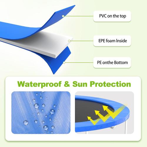 Blue and green up to 14ft Trampoline Pad, 10ft 12ft 14ft Trampoline Replacement Safety Pad, Waterproof and Tear-Resistant Safety Spring Cover Round Frame Pad