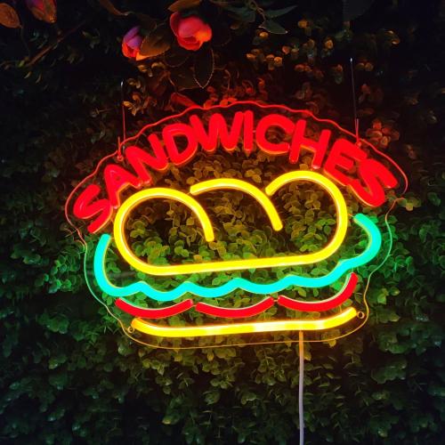 Sandwiches Neon Sign Sandwich Sign Food Neon Signs for Wall Decor, Sandwich Decorate for Home Kitchen Restaurant Store Fast Food Man Cave Party Decor, 12.9 x 9.2