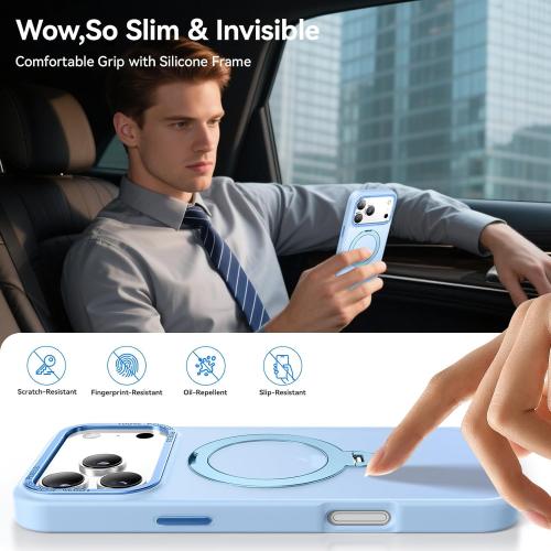 360° Spin Magnetic Stand for iPhone 17 Pro Case, Fit for MagSafe, Mil-STD Protective Case for iPhone 17 Pro Phone Case with Kickstand Rotatable 6.3 inch, Sky Blue