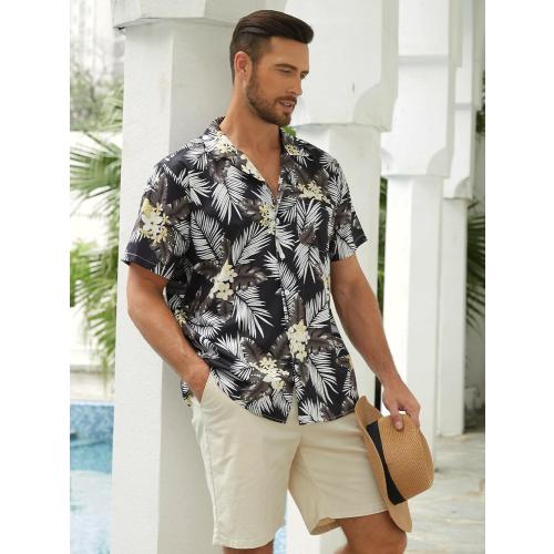 Hardaddy Men's XL Hawaiian Shirt Short Sleeve Tropical Button Down Shirts Floral Leaf Summer Beach Tops Holiday Wear