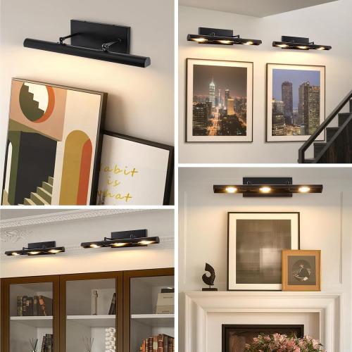 BELS Picture Lights for Wall Hardwired, 24 Black Wall Lights for Pictures,3-Light 2700k,Non-Dimmable, 270° Adjustable Swing Arm, Hardwired Wall Light for Artwork Poster Portrait Library Display