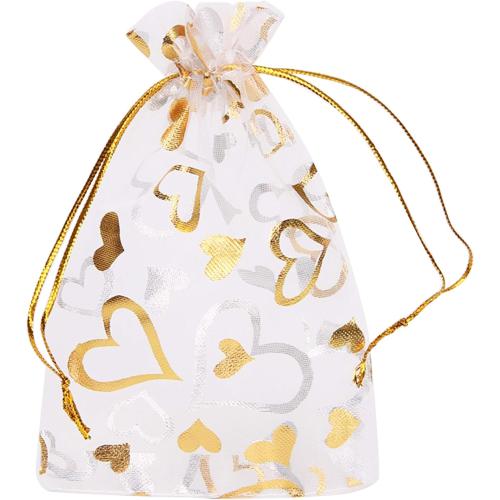 Volanic 100PCS 4X6 Inch Sheer Heart Organza Bags with Drawstring for Christmas Candy Jewelry Party Wedding Favor Gift Bag
