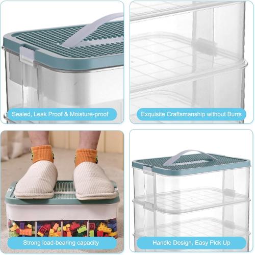 Toys Organizer Storage Case for Lego Box Kids Toy Stackable Building Blocks with Lids Bins Adjustable Lego Storage Containers Plastic Toy Box 3 Layer (Green)