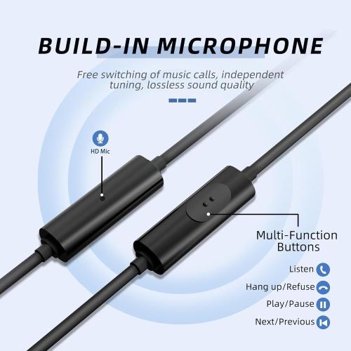 EP-06 Wired Earbuds in-Ear Earphones,Build-in Microphone Noise Isolating Headphones,3.5mm Jack 4.9ft Long Cord Ear Buds,HD Bass Audio,with 6 Ear Tips,for Smartphones/Laptop/Computer Etc-Black