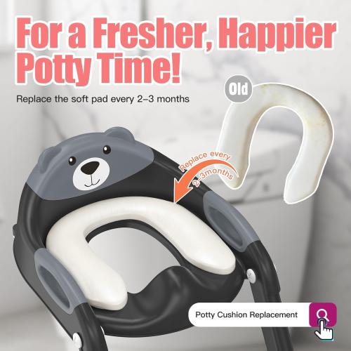 Potty Training Seat ，SKYROKU Potty Training Toilet with Step Stool Ladder, for Kids Boys Girls Toddlers - Comfortable Safe Potty Seat with Anti-Slip Pads Ladder （8838-Grey）