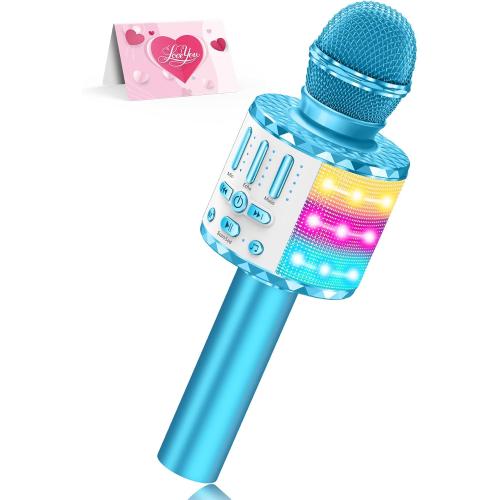 Karaoke Microphone Toys for Kids, Wireless Bluetooth Mic with Lights & Speaker, Portable Home KTV Player System, Perfect Birthday Party for 3-12 Year Old Boys & Girls