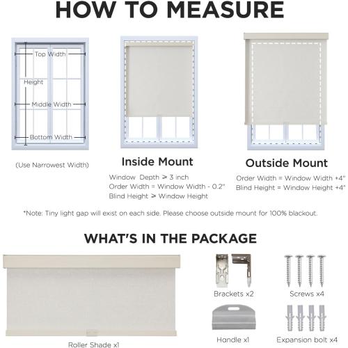 Joydeco Cordless Blackout Roller Shades, Premium Woven Fabric Blinds for Indoor Windows, Thermal Insulated UV Protection Roller Window Shades for Home and Office (Lvory, 34” W x 72” H)