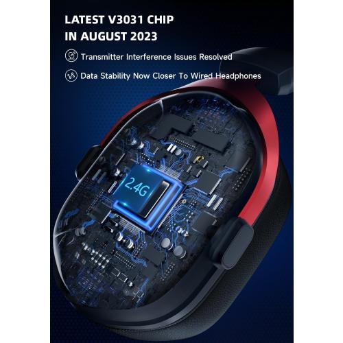 Gonbouyoku Wireless Gaming Headset, 2.4GHz USB Gaming Headphones for PS5, PS4, PC, Fortnite, Switch, Mac with Bluetooth 5.3, 60H Battery, ENC Noise Canceling Microphone, Gamer Headphones, Red