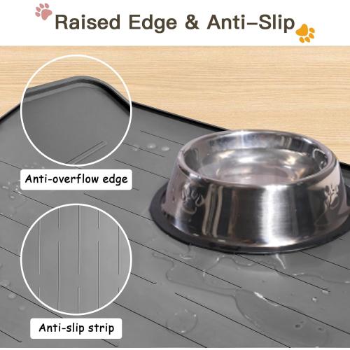 Largest Dog Food Mat, 39.5x29.5 Silicone Dog and Cat Mat for Food and Water Bowls, Thinken Waterproof Non-Slip XXXL Pet Feeding Mat for Floors (Brown)