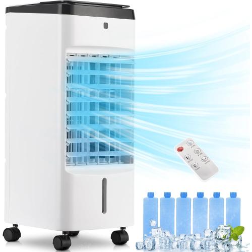 Uthfy Portable Air Conditioners, 3 IN 1 Evaporative Air Cooler with Detachable Water Tank, 6 Ice Packs, 12H Timer, 120° Oscillation, Remote, 3 Speeds, 4 Modes, Swamp Cooler for Bedroom, Office