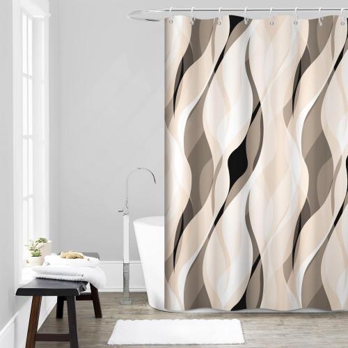 Cream Shower Curtain, Modern Abstract Cream and Grey Striped Shower Curtain Set for Bathroom Waterproof Polyester Shower Curtain with Hooks, 60x72 Inch