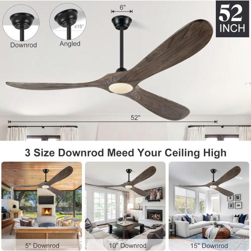Eliora 60 Inch Ceiling Fans with Lights, Wood Outdoor Ceiling Fan for Patio and Remote Control Rustic Propeller Large Ceiling Fans with Light Farmhouse Indoor Quiet High cfm, Deep Brown