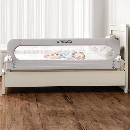 UPGOGO Folding Bed Rail for Toddlers,Baby Bed Rail Guard with Reinforced Anchor Safety System,Fit Bunk,Full Size,Queen,King,Twin(Grey,71x23.6)