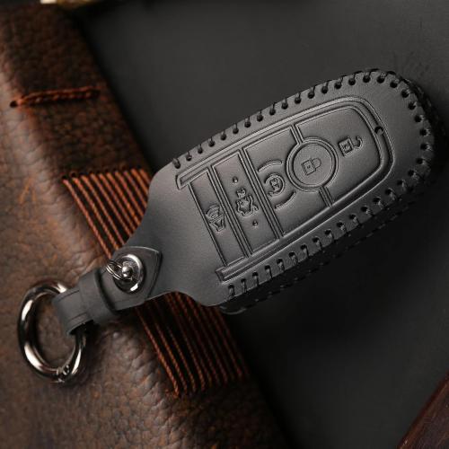 Key Fob Cover Genuine Leather with Keychain Key Ring Case Holder Protector Compatible with Ford F150 Bronco Explorer Mustang Expedition Edge Fusion F250 F350 F450 F550 2022 2021 2020 2019 2018 2017