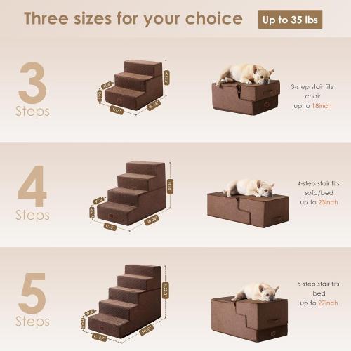 EHEYCIGA Dog Stairs for High Bed 22.5 H, 5-Step Dog Steps for Bed, Pet Steps for Small Dogs and Cats, Non-Slip Balanced Pet Ramp Indoor, Brown