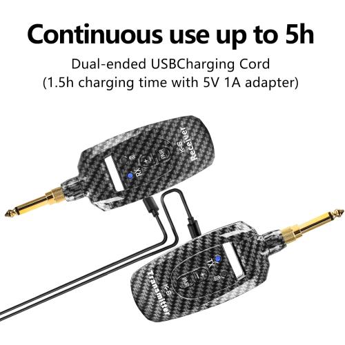 K6 Wireless Guitar Transmitter Receiver System 2.4GHz 250°Rotatable, 1/4 & 1/8 jack, Volume Adjust, 100FT, 5Hrs, for Acoustic Guitar Bass Violin Keyboard Electric Instruments, Carbon