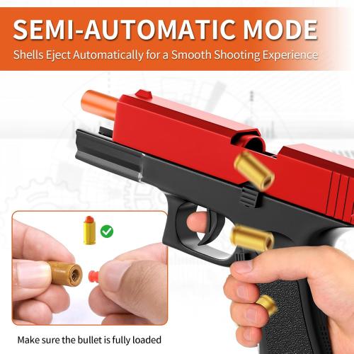 Soft Bullet Toy Gun - Semi-Automatic Mode, Realistic Shell Ejecting Toy Guns, Birthday Gift (Red & Black)