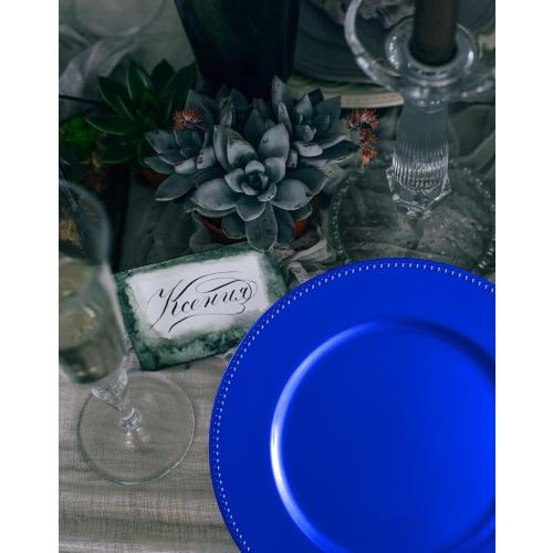 Royal Blue Charger Plates 13 Round Charger Plates Bulk Beaded Chargers for Dinner Plates Decorative Blue Charger Plastic Charger Plates for Wedding Party Event Bridal Shower Table Decoration