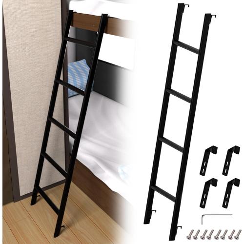 RV Bunk Bed LadderHeavy Duty Travel Trailer Bed Ladders with 4 Hook and Foot Caps, Metal Twin Bed Step Ladder for Home Dorm Appartments, Load 330 LBS (