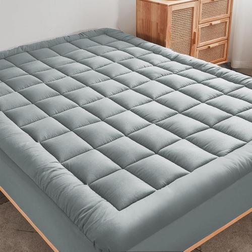 Mattress Pad - Soft and Breathable Mattress Protector Cover - Pillow Topper with Stretches to 18” Deep Pocket Fits Up to 8”-21” Cooling Bed Topper (Light Gray, Queen)