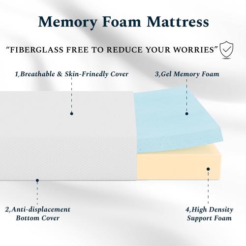 Twin Mattress, 8 Inch Memory Foam Mattress in a Box, Fiberglass Free Twin Size Mattresses for Pressure & Pain Relief, Soft and Comfortable