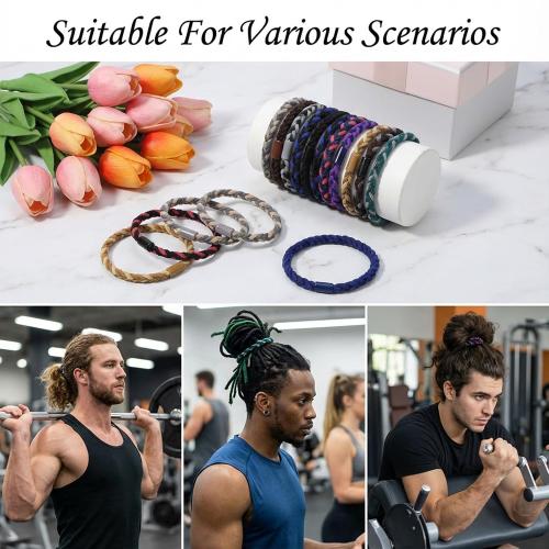 Mens Hair Ties, 15 Pcs Braided Bracelet Hair Ties for Men, Long Hairs Mens Hairties Ponytail Holder Scrunchies for Men Valentine's Day Gifts, No Crease No Damage
