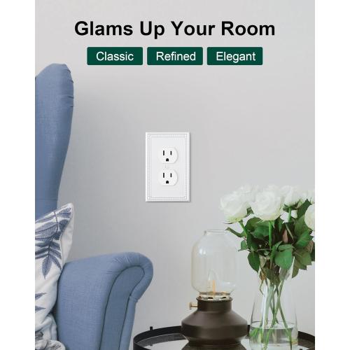 4-Pack Single Toggle Light Switch Cover Plate, Pearls Decorative Switch Plate Covers, Pure White 1 Gang Metal Wall Plate, Corrosion Resistant