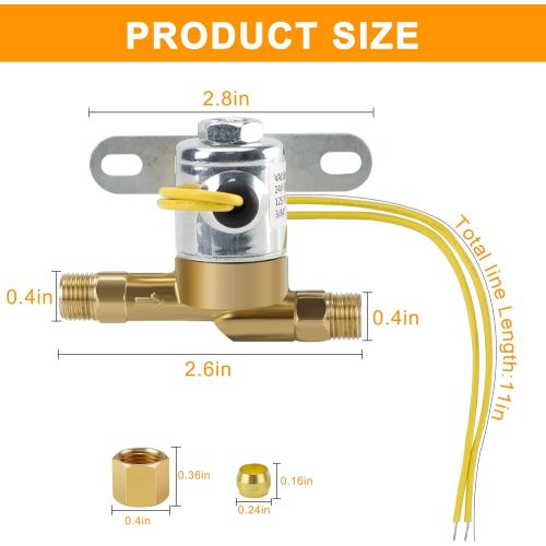 4040 Humidifier Solenoid Replacement Water Valve A2012-S118 for Aprilaire Whole House Model 400, 550, 558, 600M, 600, 700, 700M, 768, 760A Replaces B2035-S2 B2035-S5 B2035-S54-24V 2.3W 60 HZ, Yellow