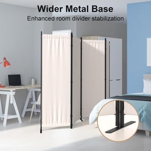 Room Divider 4 Panel Partition Room Dividers & Folding Privacy Screens w/ 3 Metal Feet,88 W Portable Wall Doubles as a Dressing Screen Wall Divider for Office Bedroom Children's Room,White