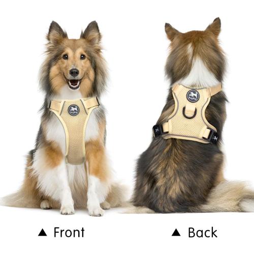 XL Khaki PoyPet Reflective Soft Breathable Mesh Dog Harness Choke-Free Double Padded Vest with Adjustable Neck and Chest(Khaki,XL)