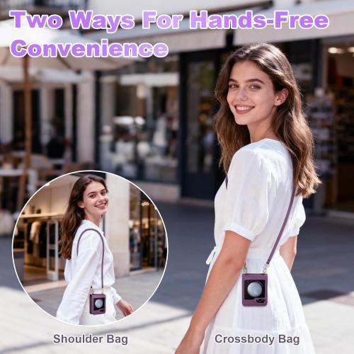Vofolen for Samsung Galaxy Z Flip 5 Case with Card Holder Slot Crossbody Wallet Cover with Adjustable Strap Magnetic Closure Soft PU Leather Protective zflip5 Phone Purse for Women Girls, Purple