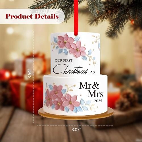 WhatSign Wedding Ornament for Newlywed Couples - Acrylic Our First Christmas as Mr & Mrs 2025 Holiday Decor Cake Shape Engagement Gift Personalized Keepsake for Christmas Tree（2D）