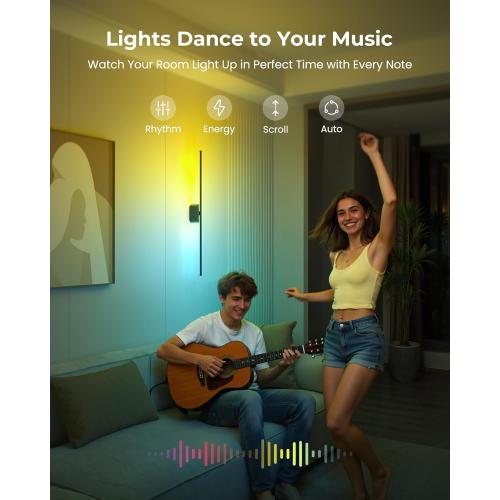 40 Inch Battery Operated Wall Sconces Set of 2, 12000mAh Rechargeable Smart Wall Lights with APP Control & Remote, Color Changing, Music Sync, Scene Modes, Wireless Wall Lamps for Living Room, Bedroom