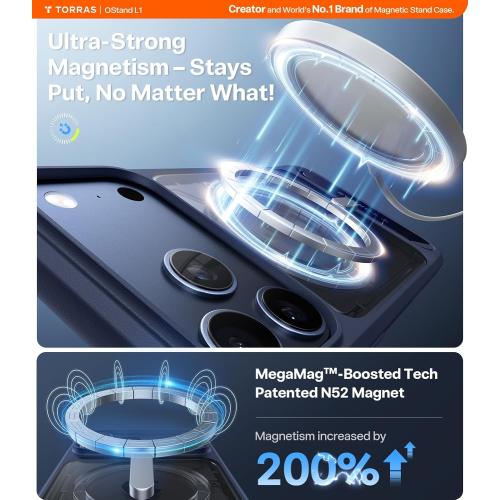 TORRAS Strong Magnetic & Seamless Stand for iPhone 17 Pro Max Case, Fit for MagSafe, Military Grade Drop Protection, Invisible Adjustable Kickstand, Camera Control Button, Translucent Matte Deep Blue