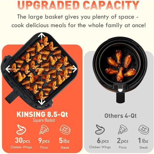 Air Fryer 8 in 1, XL 8.5 QT Large Airfryer with View Windows,MAX 450℉ for Crispy, 85% Less Oil, Fast Roast, Preheat, Shake, Bake, Non-Stick Basket for Easy Clean, With Professional Recipes