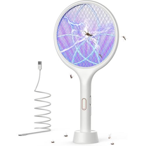 YISSVIC Electric Fly Swatter 4000V Bug Zapper Racket Dual Modes Mosquito Killer with Purple Mosquito Light Rechargeable for Indoor Home Office Backyard Patio Camping