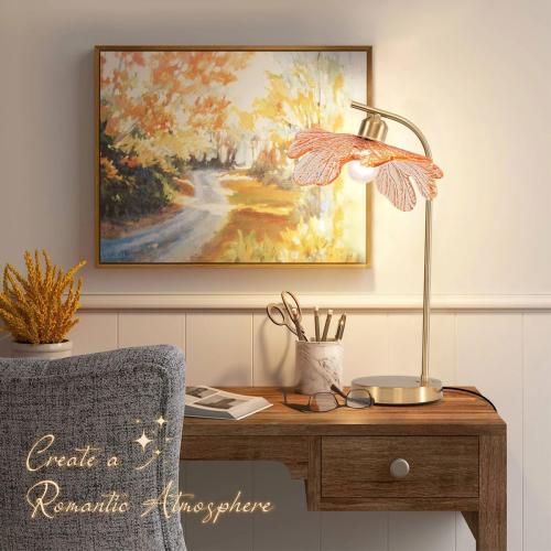 Mid Century Modern Table lamp Bedside Table Lamps with Touch Switch Amber Glass Tall Table lamp Gold Desk lamp nightstand lamp Small Table lamp for Bedroom Living Room Office