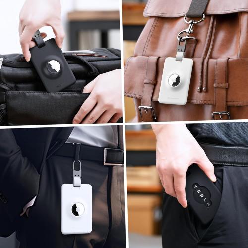 PROfezzion Tesla Key Card Holder with AirTag Slot, Key Card Protective Case Cover Designed for Tesla Model 3 Y S X Cybertruck - White