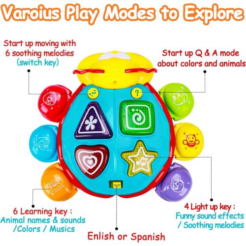 Baby Crawling Toys 6-12 Months, Musical Light Up Tummy Time Toy for Infant 0-6 7 8 9 12-18 Month Old, Toddler Spanish English Bilingual Learning Educational Development Gift for 1 2 Year Old Boy Girl