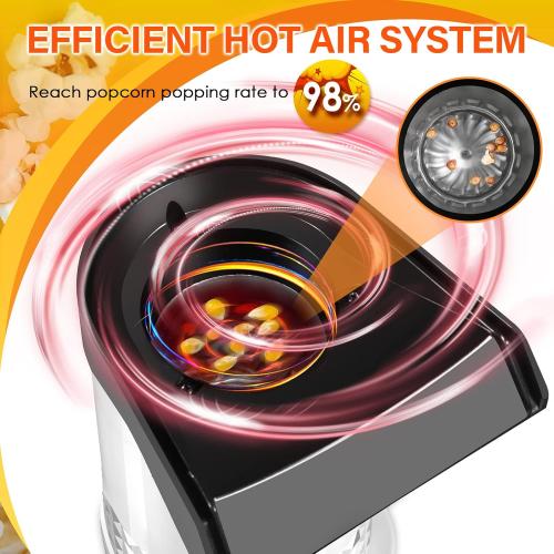 Popcorn Maker Machine 1200W, 4.5-Quart Air Popper Popcorn Maker, 2-Minute Oil-Free Hot Air Popcorn Popper, Easy Clean, No Unpopped Kernels, Healthy Family Snack
