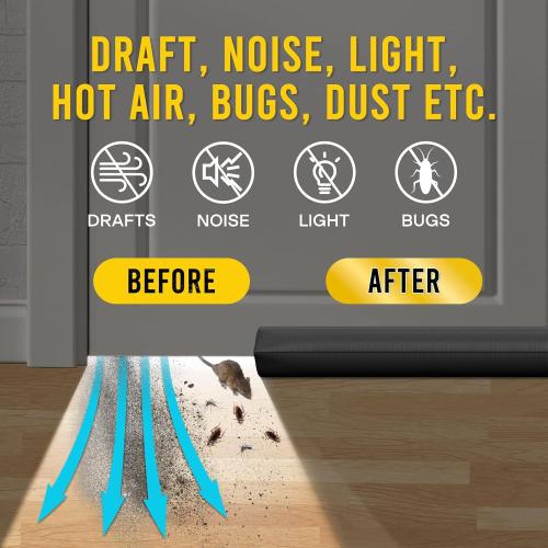 Comfyanno Under Door Draft Stopper - Bottom Door Gap Filler & Seal - Windproof Door Cover - Fits 30” to 36” Door - Block Noise, Sound, Bugs, Hot Air, Wind - Easy Install Draft Blocker - Black