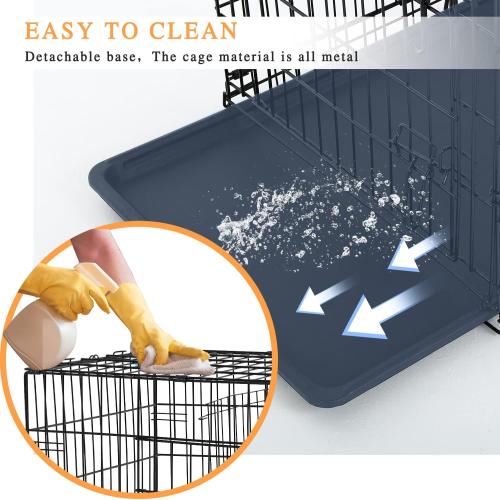 Large Dog Crate, 48 Inch Dog Cage Dual Door Metal Dog Cage with Divider Panel, Leak-Proof Pan, Indoor Outdoor Folding Pet Dog Kennel for Large Pet Animals